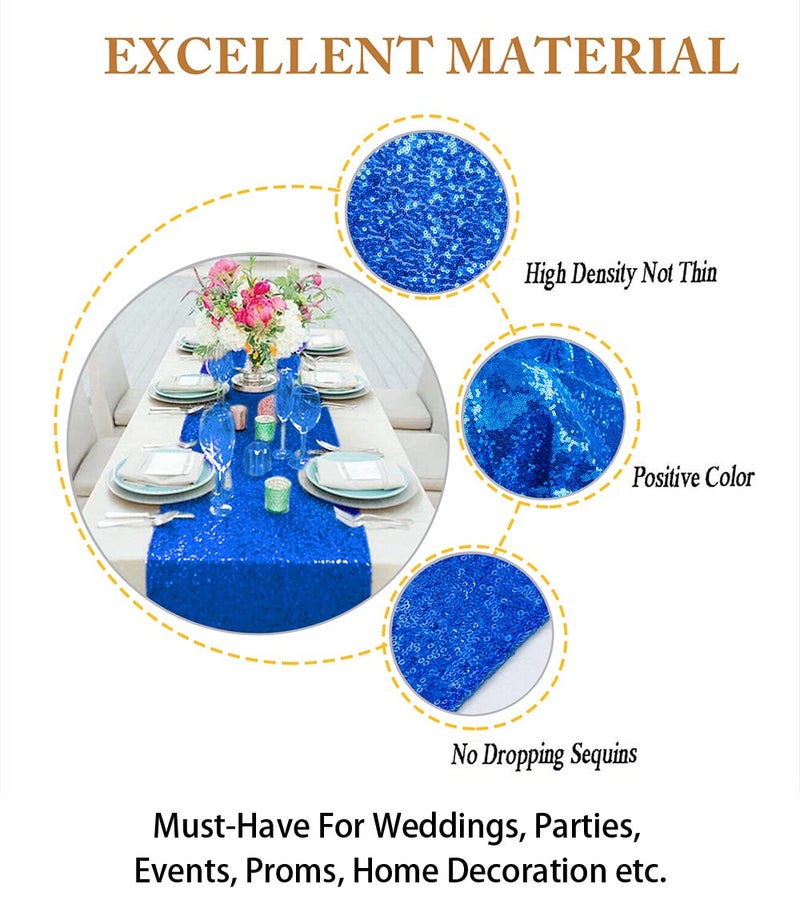 ShiDianYi Sequin Table Runner - 12x72-Inch Blue Sparkle Table Cover/Overlay for Party Decoration (Royal Blue) - Image 4